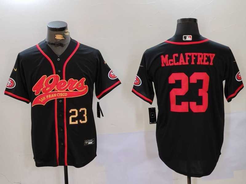 Mens San Francisco 49ers #23 Christian McCaffrey Black With Patch Cool Base Stitched Baseball Jerseys